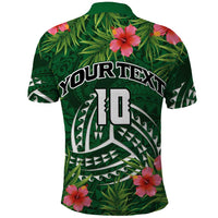 Custom Hawaii Volleyball Polo Shirt Kakau Abstract and Tropical Plants Green Color LT03 - Polynesian Pride
