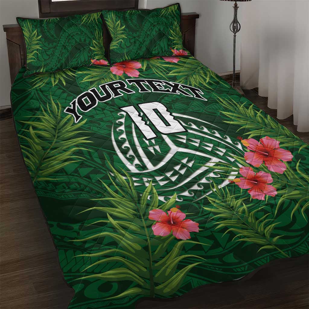 Custom Hawaii Volleyball Quilt Bed Set Kakau Abstract and Tropical Plants Green Color LT03 Green - Polynesian Pride