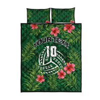 Custom Hawaii Volleyball Quilt Bed Set Kakau Abstract and Tropical Plants Green Color LT03 - Polynesian Pride
