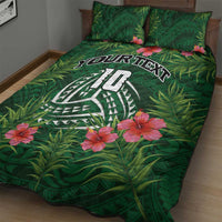 Custom Hawaii Volleyball Quilt Bed Set Kakau Abstract and Tropical Plants Green Color LT03 - Polynesian Pride