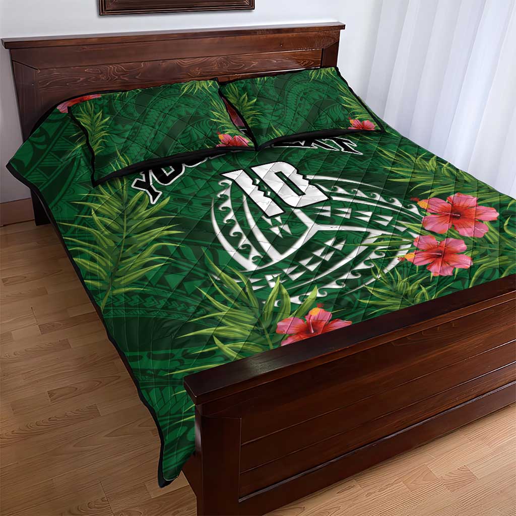Custom Hawaii Volleyball Quilt Bed Set Kakau Abstract and Tropical Plants Green Color LT03 - Polynesian Pride