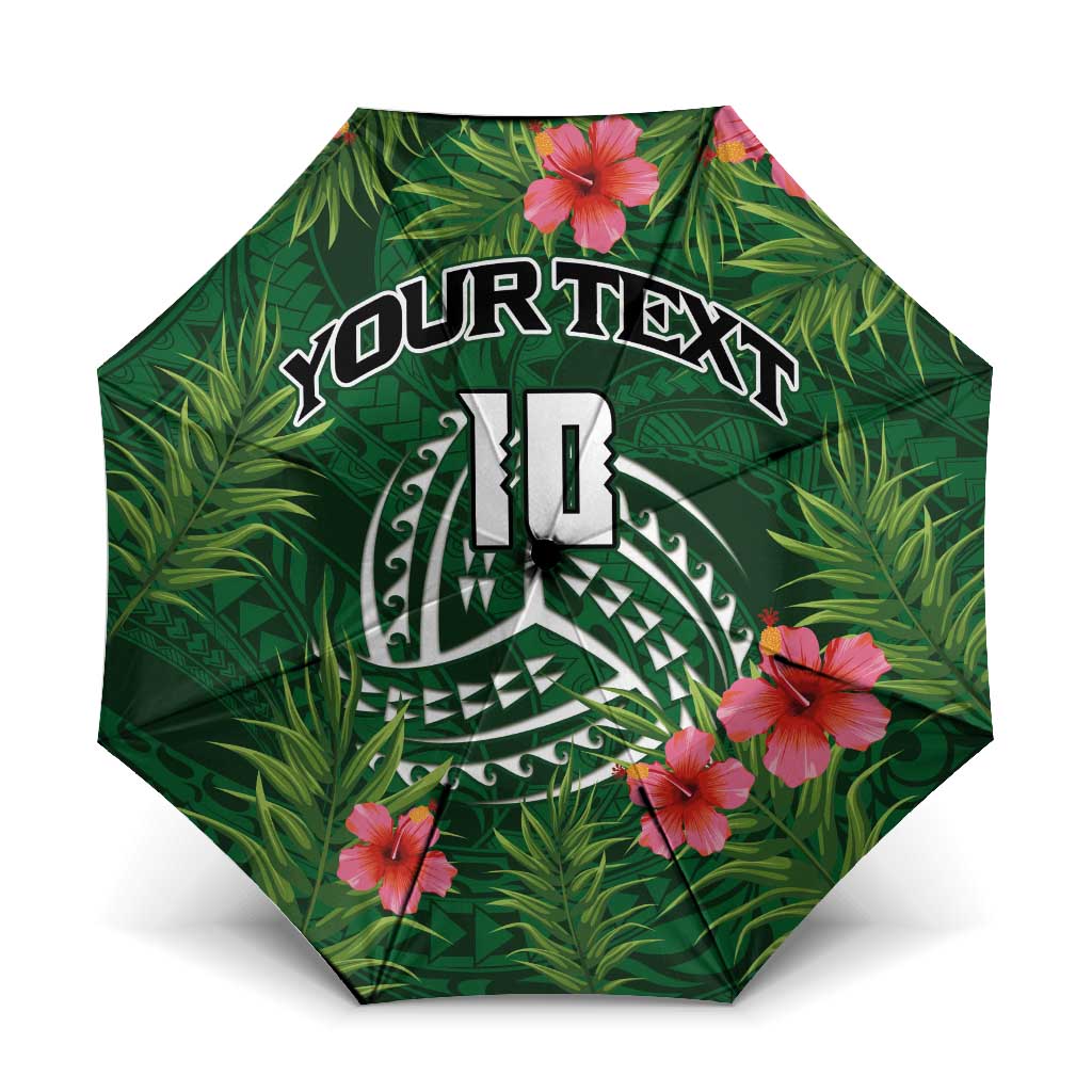 Custom Hawaii Volleyball Umbrella Kakau Abstract and Tropical Plants Green Color LT03 One Size Folded 11.42 inch Opened Diameter 37.4 inch Green - Polynesian Pride