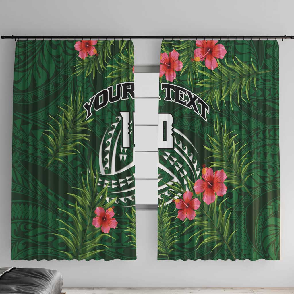 Custom Hawaii Volleyball Window Curtain Kakau Abstract and Tropical Plants Green Color LT03 With Hooks Green - Polynesian Pride
