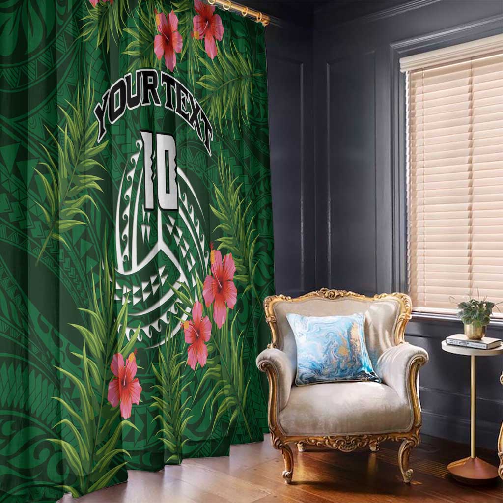 Custom Hawaii Volleyball Window Curtain Kakau Abstract and Tropical Plants Green Color LT03 - Polynesian Pride
