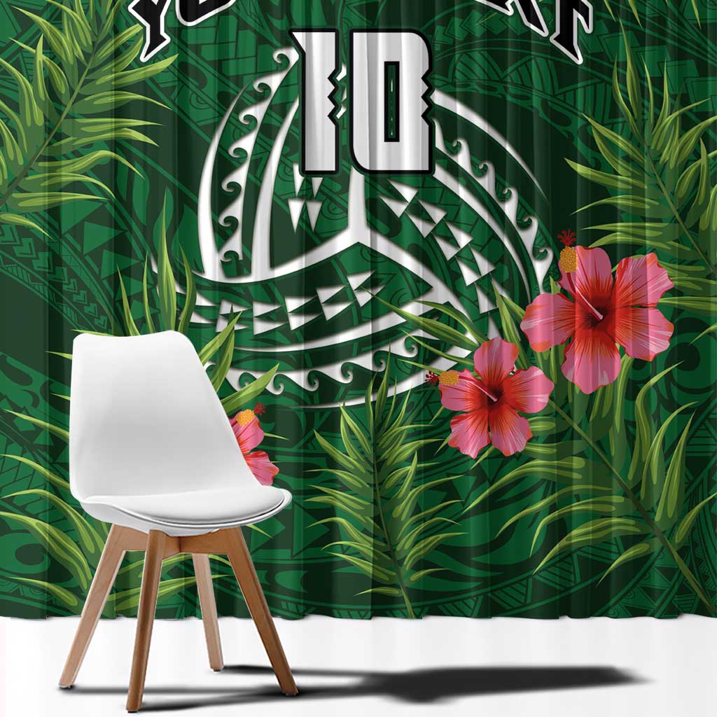 Custom Hawaii Volleyball Window Curtain Kakau Abstract and Tropical Plants Green Color LT03 - Polynesian Pride