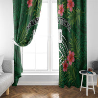 Custom Hawaii Volleyball Window Curtain Kakau Abstract and Tropical Plants Green Color LT03 - Polynesian Pride