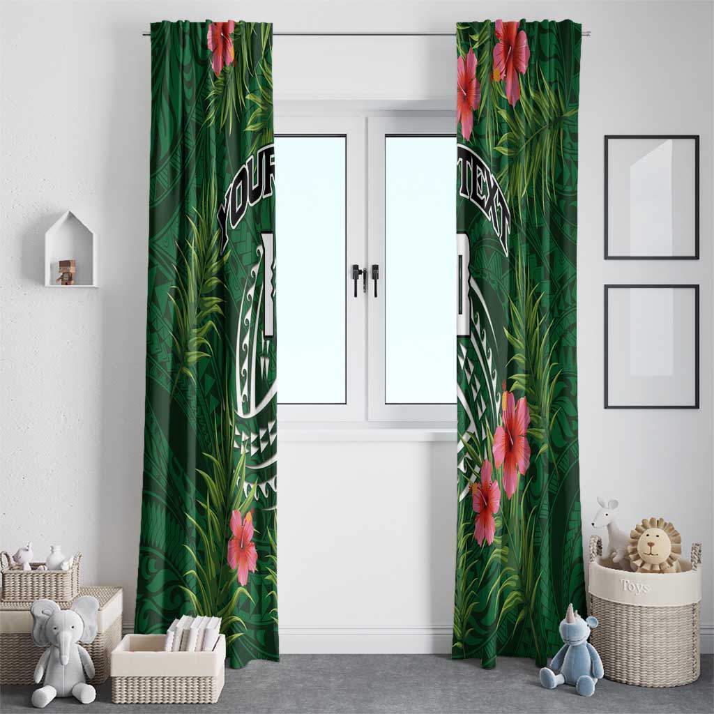 Custom Hawaii Volleyball Window Curtain Kakau Abstract and Tropical Plants Green Color LT03 - Polynesian Pride