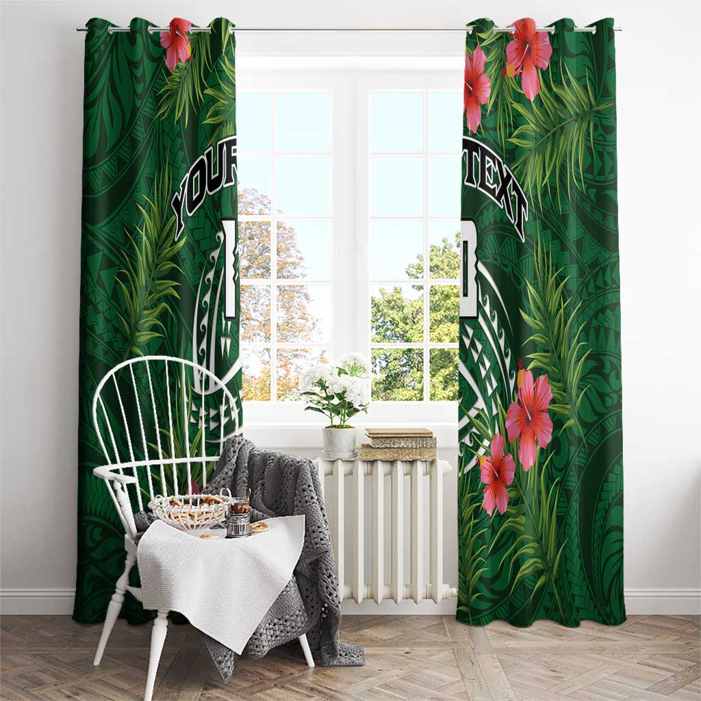 Custom Hawaii Volleyball Window Curtain Kakau Abstract and Tropical Plants Green Color LT03 - Polynesian Pride