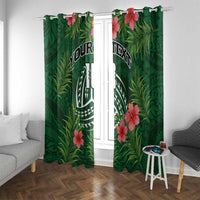 Custom Hawaii Volleyball Window Curtain Kakau Abstract and Tropical Plants Green Color LT03 With Grommets Green - Polynesian Pride