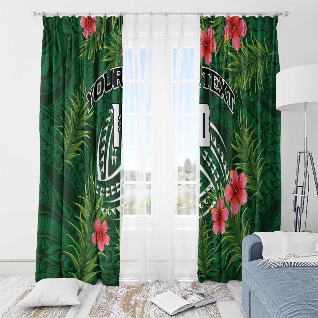 Custom Hawaii Volleyball Window Curtain Kakau Abstract and Tropical Plants Green Color LT03 - Polynesian Pride