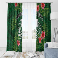 Custom Hawaii Volleyball Window Curtain Kakau Abstract and Tropical Plants Green Color LT03 - Polynesian Pride