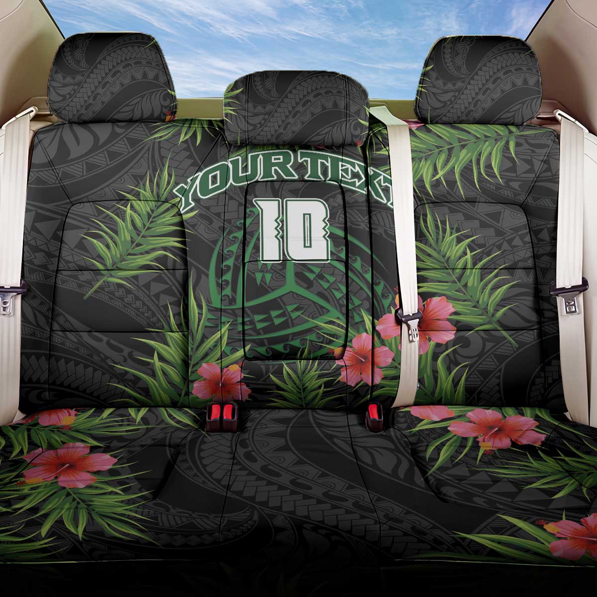 Custom Hawaii Volleyball Back Car Seat Cover Kakau Abstract and Tropical Plants Black Color LT03 One Size Black - Polynesian Pride