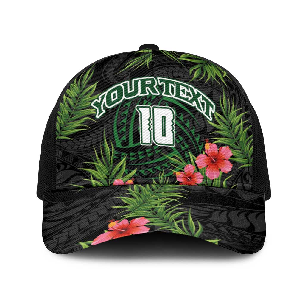 Custom Hawaii Volleyball Baseball Net Cap Kakau Abstract and Tropical Plants Black Color LT03 One Size Black Black - Polynesian Pride