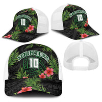 Custom Hawaii Volleyball Baseball Net Cap Kakau Abstract and Tropical Plants Black Color LT03 - Polynesian Pride