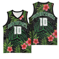 Custom Hawaii Volleyball Basketball Jersey Kakau Abstract and Tropical Plants Black Color LT03 - Polynesian Pride