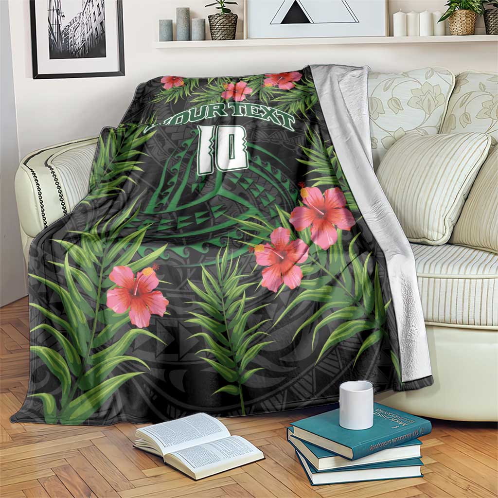 Custom Hawaii Volleyball Blanket Kakau Abstract and Tropical Plants Black Color LT03 Black - Polynesian Pride