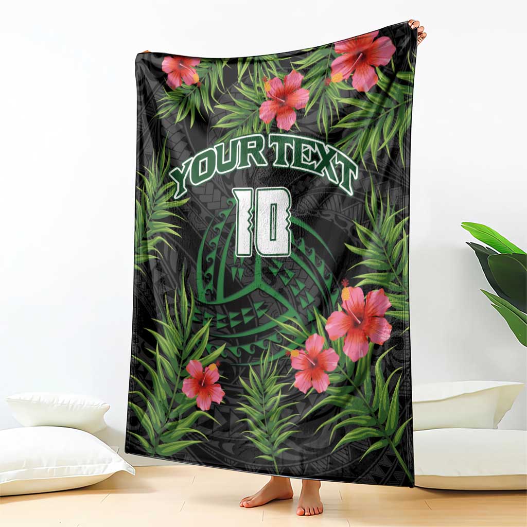 Custom Hawaii Volleyball Blanket Kakau Abstract and Tropical Plants Black Color LT03 - Polynesian Pride