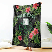 Custom Hawaii Volleyball Blanket Kakau Abstract and Tropical Plants Black Color LT03 - Polynesian Pride