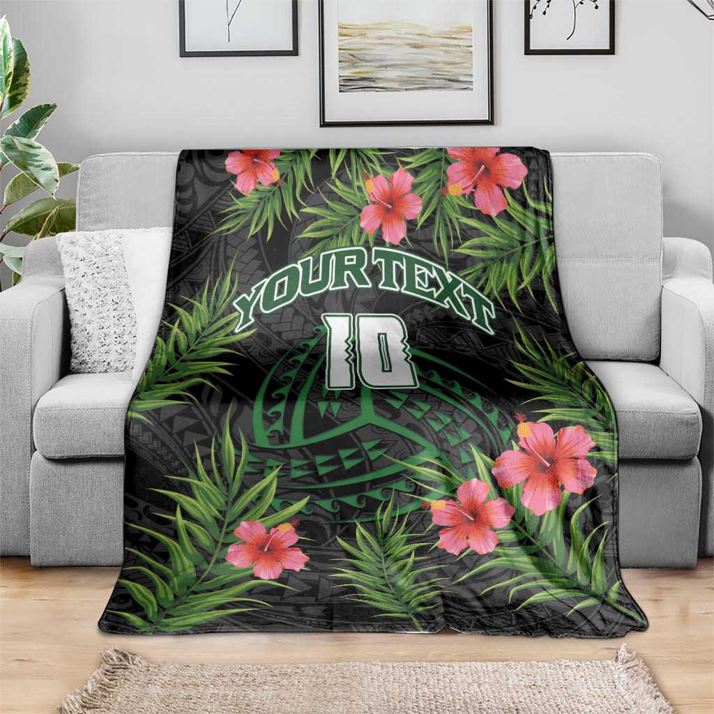 Custom Hawaii Volleyball Blanket Kakau Abstract and Tropical Plants Black Color LT03 - Polynesian Pride