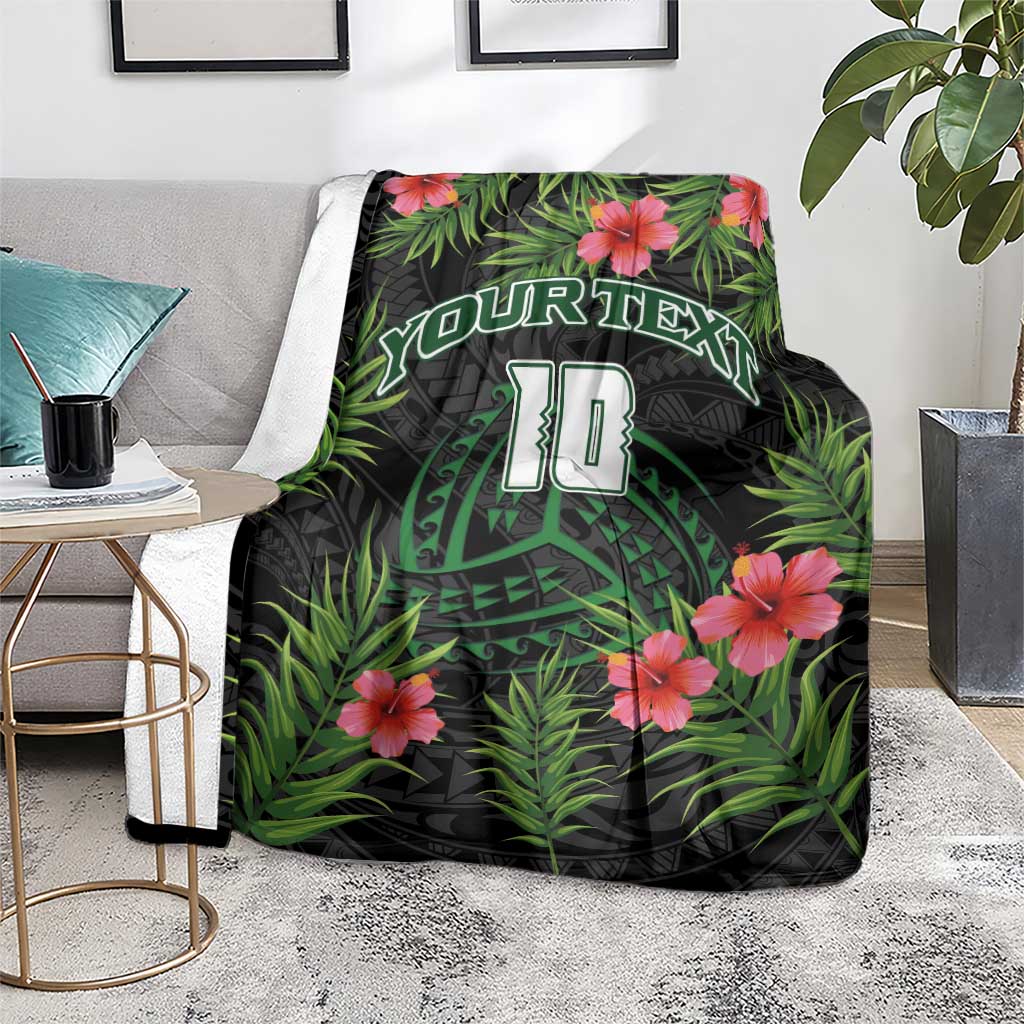 Custom Hawaii Volleyball Blanket Kakau Abstract and Tropical Plants Black Color LT03 - Polynesian Pride