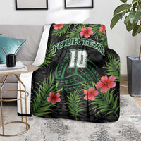 Custom Hawaii Volleyball Blanket Kakau Abstract and Tropical Plants Black Color LT03 - Polynesian Pride