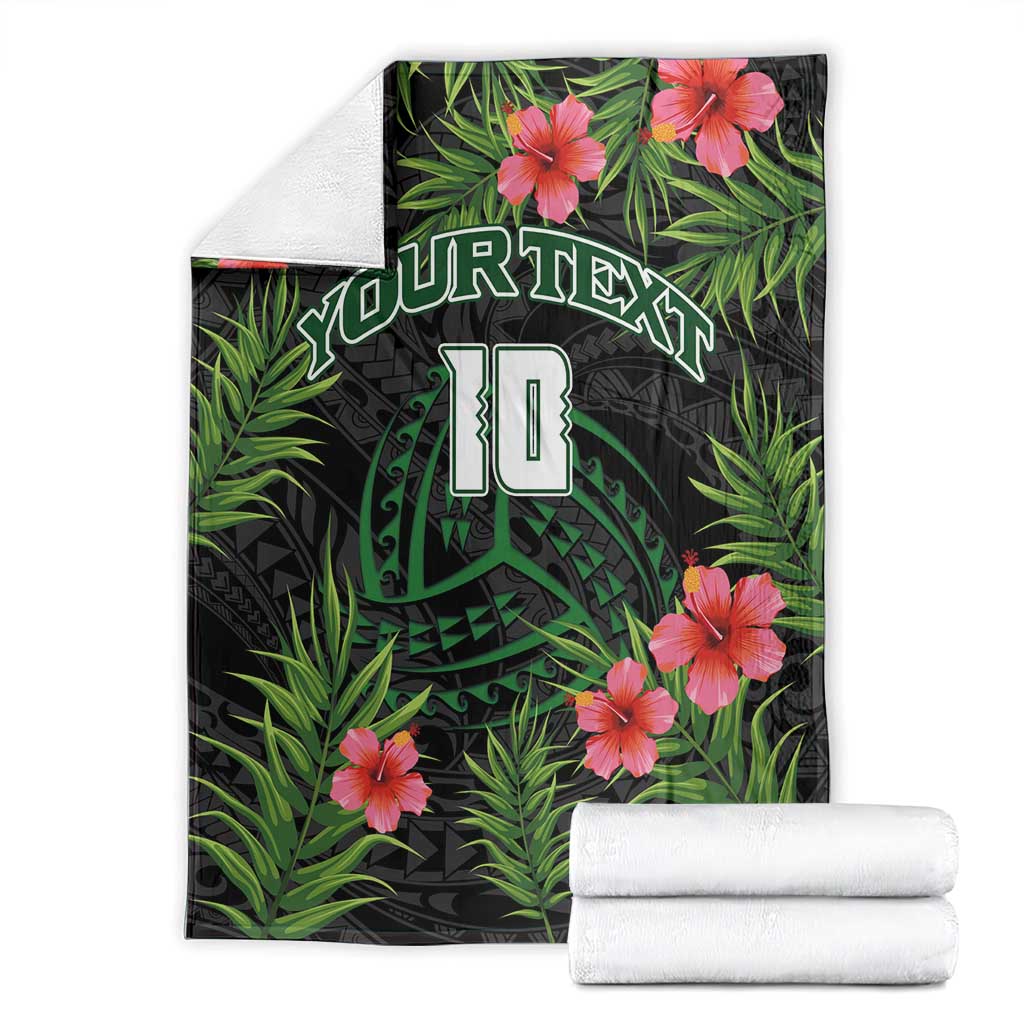 Custom Hawaii Volleyball Blanket Kakau Abstract and Tropical Plants Black Color LT03 - Polynesian Pride