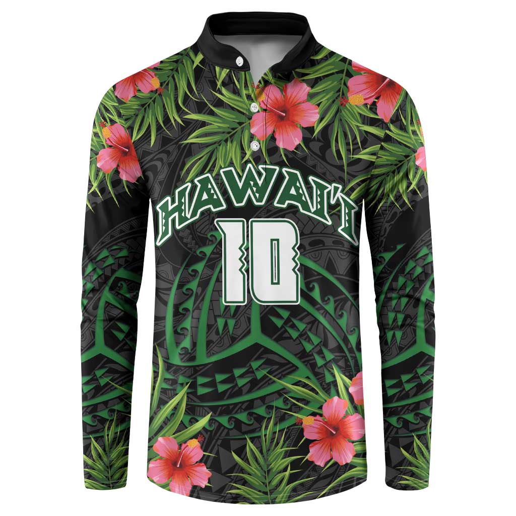 Custom Hawaii Volleyball Button Sweatshirt Kakau Abstract and Tropical Plants Black Color LT03 Black - Polynesian Pride