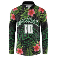 Custom Hawaii Volleyball Button Sweatshirt Kakau Abstract and Tropical Plants Black Color LT03 Black - Polynesian Pride