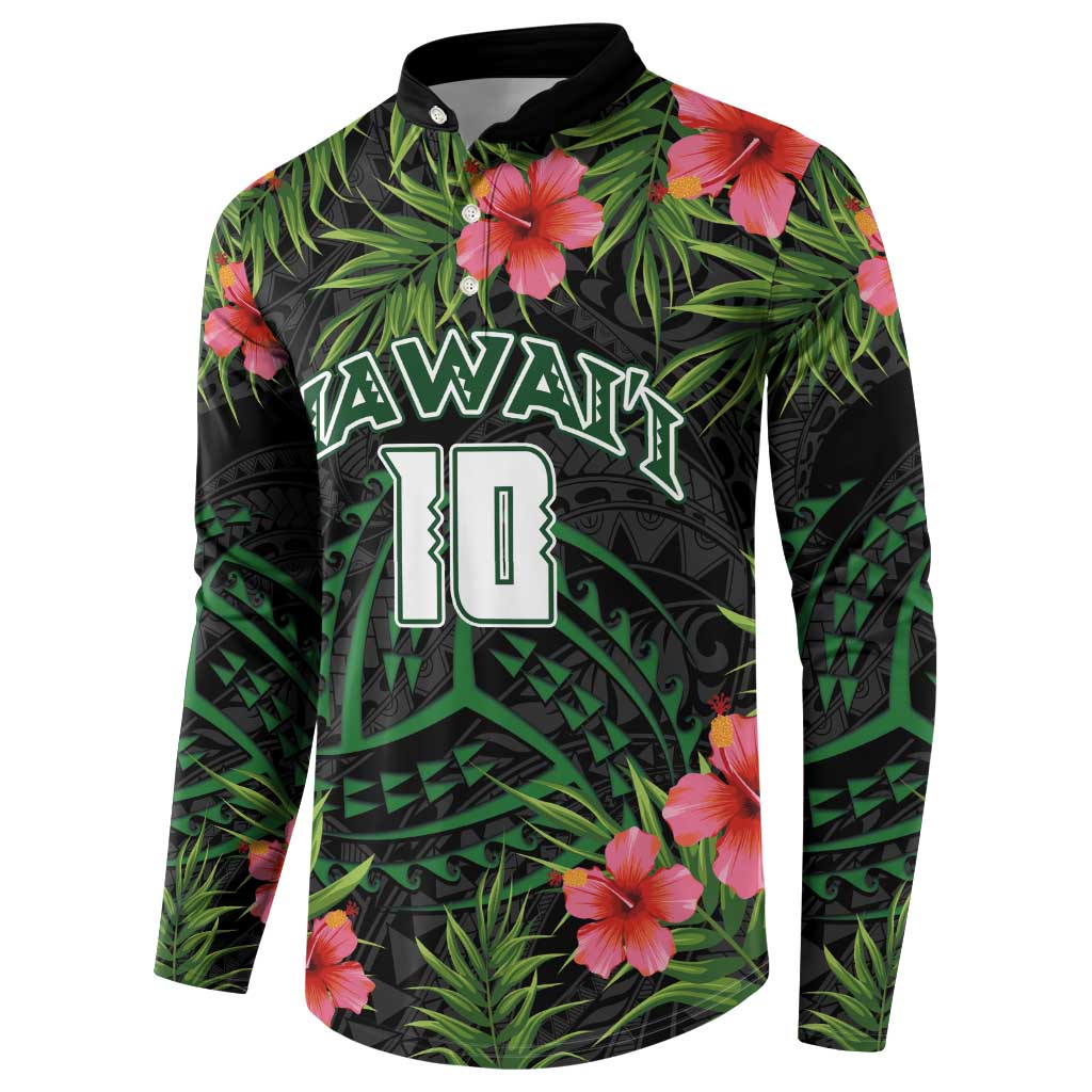 Custom Hawaii Volleyball Button Sweatshirt Kakau Abstract and Tropical Plants Black Color LT03 - Polynesian Pride