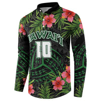 Custom Hawaii Volleyball Button Sweatshirt Kakau Abstract and Tropical Plants Black Color LT03 - Polynesian Pride