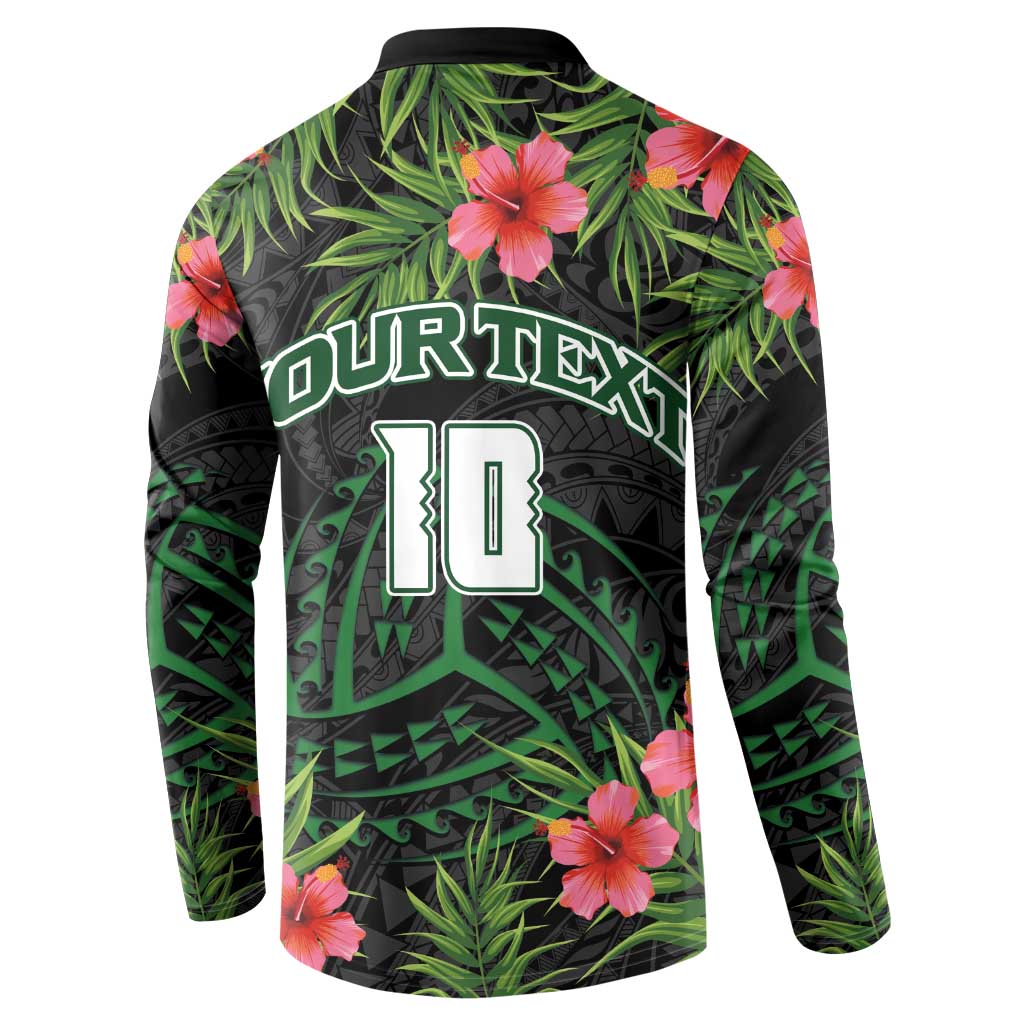 Custom Hawaii Volleyball Button Sweatshirt Kakau Abstract and Tropical Plants Black Color LT03 - Polynesian Pride
