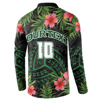 Custom Hawaii Volleyball Button Sweatshirt Kakau Abstract and Tropical Plants Black Color LT03 - Polynesian Pride