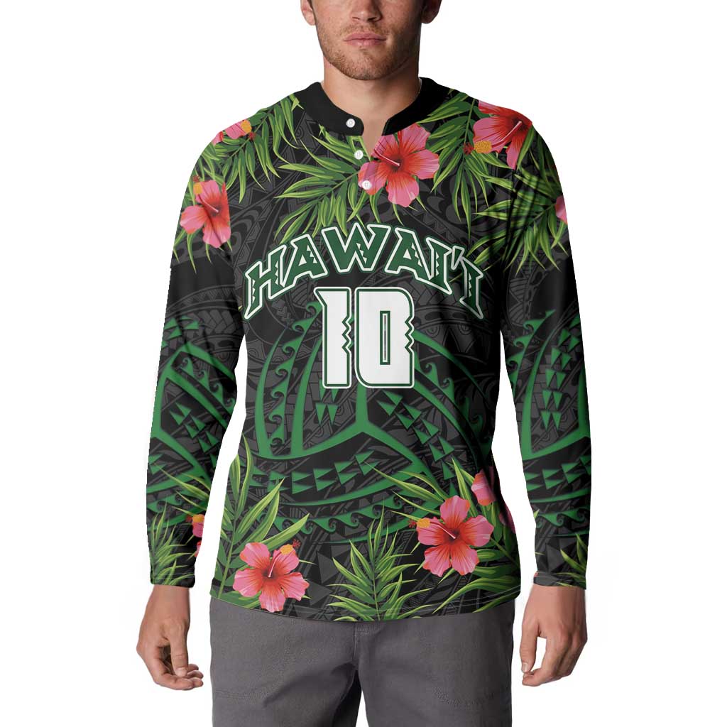 Custom Hawaii Volleyball Button Sweatshirt Kakau Abstract and Tropical Plants Black Color LT03 - Polynesian Pride