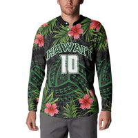 Custom Hawaii Volleyball Button Sweatshirt Kakau Abstract and Tropical Plants Black Color LT03 - Polynesian Pride