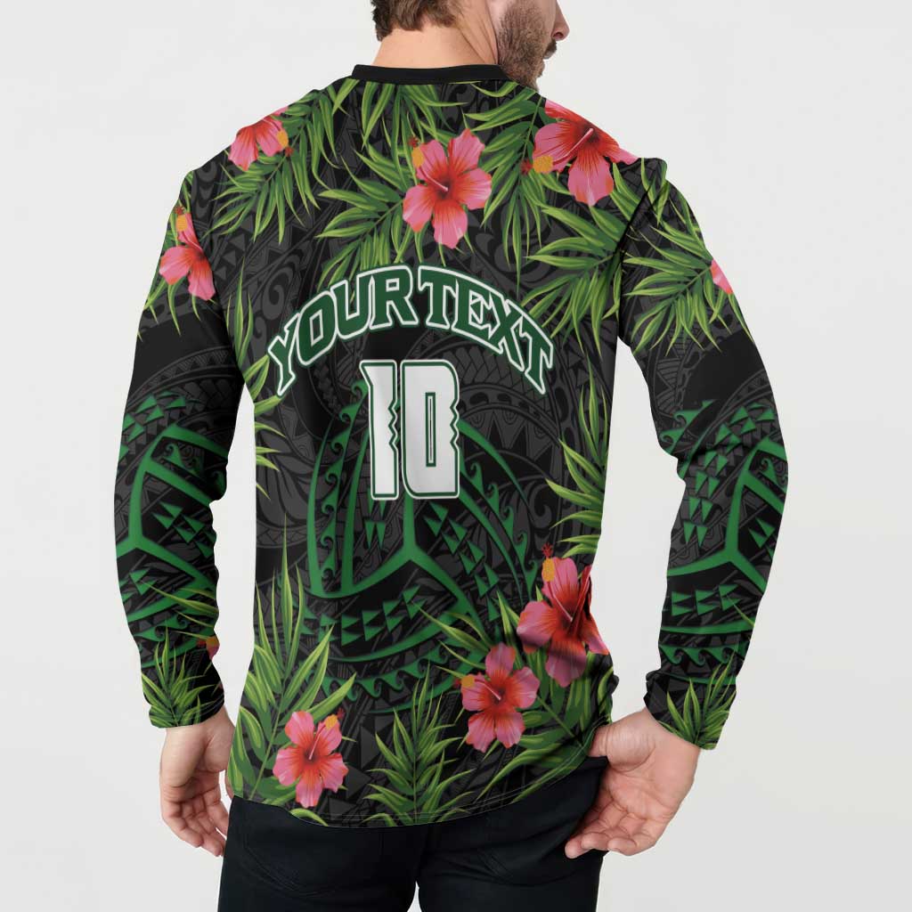 Custom Hawaii Volleyball Button Sweatshirt Kakau Abstract and Tropical Plants Black Color LT03 - Polynesian Pride