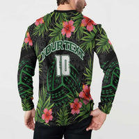 Custom Hawaii Volleyball Button Sweatshirt Kakau Abstract and Tropical Plants Black Color LT03 - Polynesian Pride