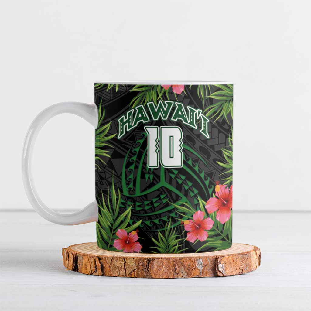 Custom Hawaii Volleyball Ceramic Mug Kakau Abstract and Tropical Plants Black Color LT03 Black - Polynesian Pride