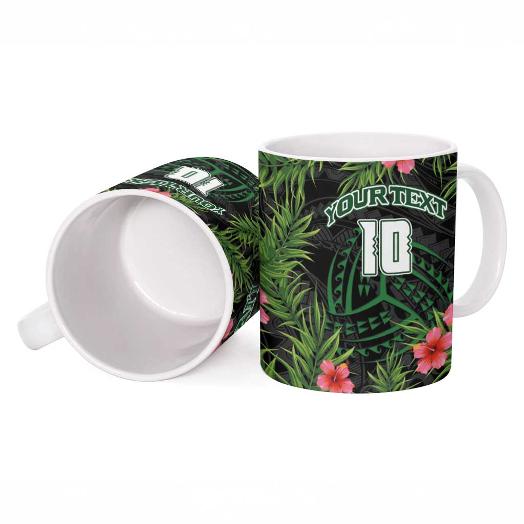 Custom Hawaii Volleyball Ceramic Mug Kakau Abstract and Tropical Plants Black Color LT03 - Polynesian Pride