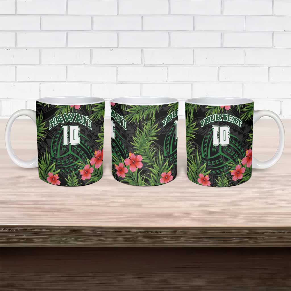 Custom Hawaii Volleyball Ceramic Mug Kakau Abstract and Tropical Plants Black Color LT03 - Polynesian Pride