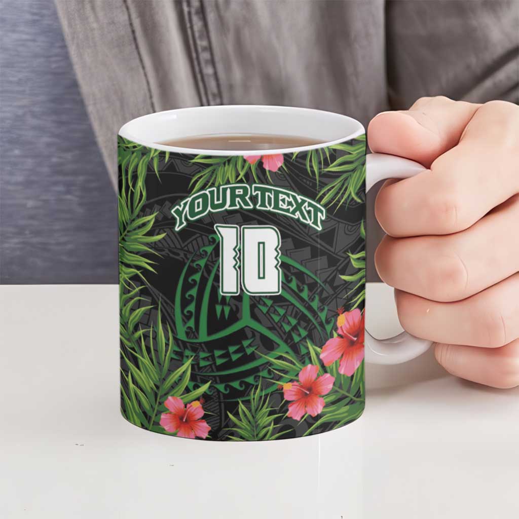 Custom Hawaii Volleyball Ceramic Mug Kakau Abstract and Tropical Plants Black Color LT03 - Polynesian Pride