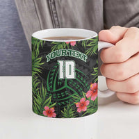 Custom Hawaii Volleyball Ceramic Mug Kakau Abstract and Tropical Plants Black Color LT03 - Polynesian Pride