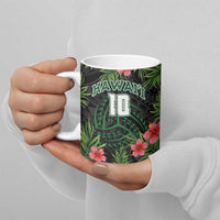 Custom Hawaii Volleyball Ceramic Mug Kakau Abstract and Tropical Plants Black Color LT03 - Polynesian Pride