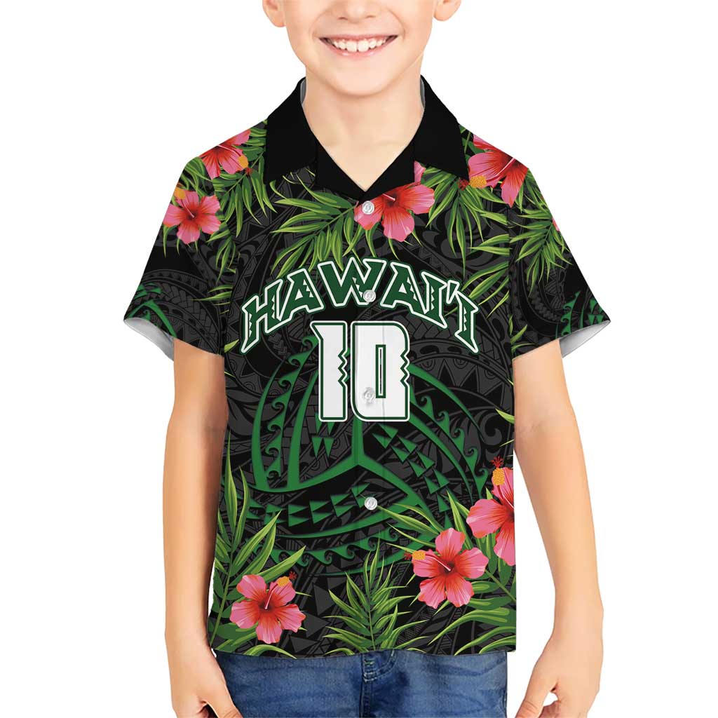 Custom Hawaii Volleyball Kid Hawaiian Shirt Kakau Abstract and Tropical Plants Black Color LT03 Kid Black - Polynesian Pride
