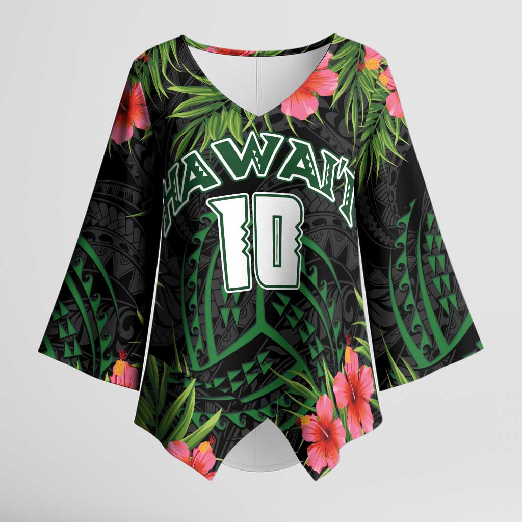 Custom Hawaii Volleyball Kimono Sleeve Blouse Kakau Abstract and Tropical Plants Black Color LT03 Female Black - Polynesian Pride