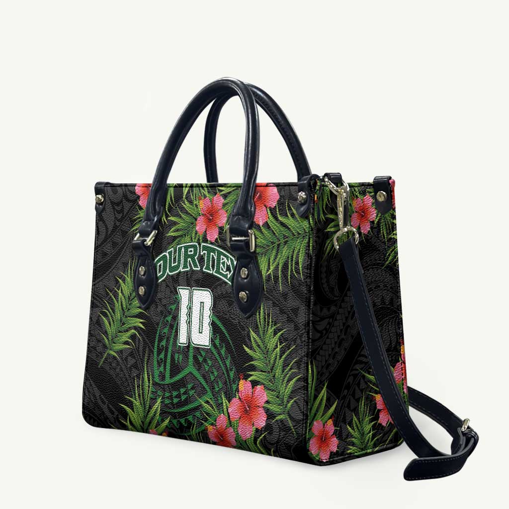 Custom Hawaii Volleyball Leather Bag Kakau Abstract and Tropical Plants Black Color LT03 Black - Polynesian Pride