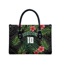 Custom Hawaii Volleyball Leather Bag Kakau Abstract and Tropical Plants Black Color LT03 - Polynesian Pride