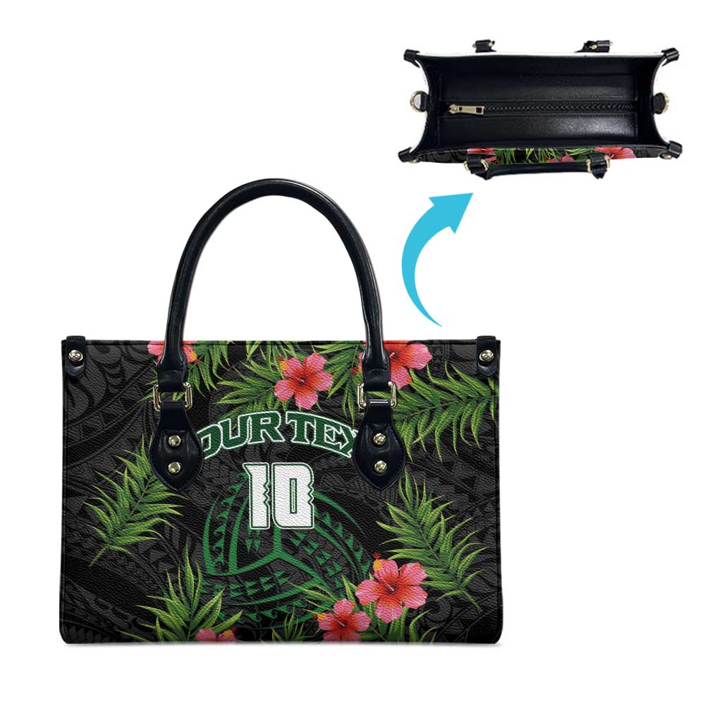 Custom Hawaii Volleyball Leather Bag Kakau Abstract and Tropical Plants Black Color LT03 - Polynesian Pride