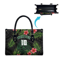 Custom Hawaii Volleyball Leather Bag Kakau Abstract and Tropical Plants Black Color LT03 - Polynesian Pride