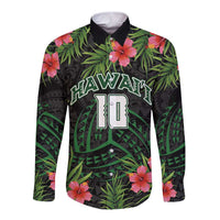 Custom Hawaii Volleyball Long Sleeve Button Shirt Kakau Abstract and Tropical Plants Black Color LT03 Unisex Black - Polynesian Pride