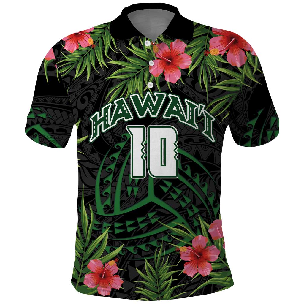 Custom Hawaii Volleyball Polo Shirt Kakau Abstract and Tropical Plants Black Color LT03 Black - Polynesian Pride
